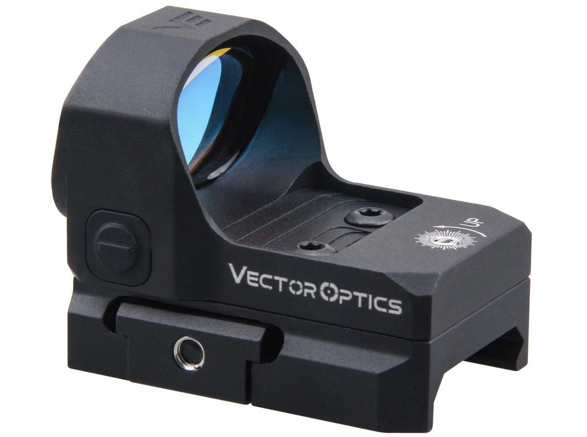 Optics Frenzy-X 1x20x28 Tactical Red Dot Sight showcasing its large window and compact design, ideal for precision shooting.